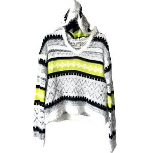 Arizona Jean Striped White Green Gray Eyelash Sweater Hoodie Aztec Womens Large